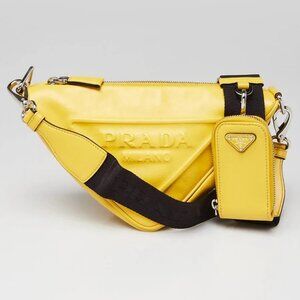 Prada Yellow Leather Triangle Logo Crossbody Bag